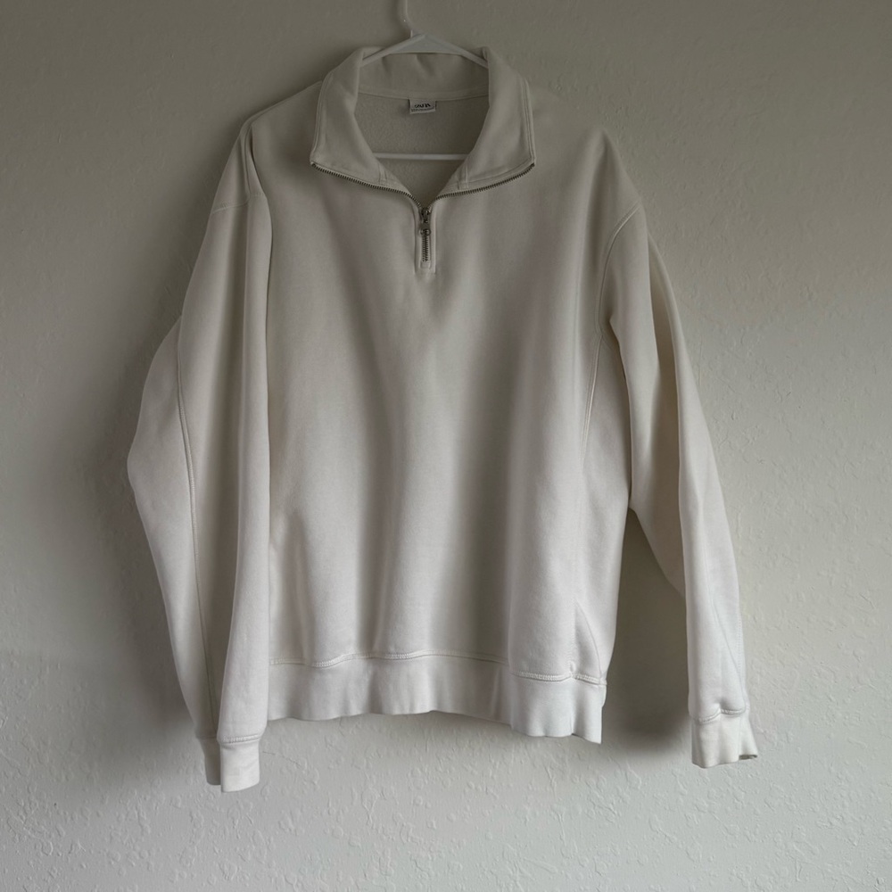 Zara Men's White Quarter-Zip Sweater